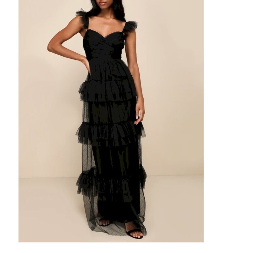 Lulu's Black Tiered Tulle Maxi Dress